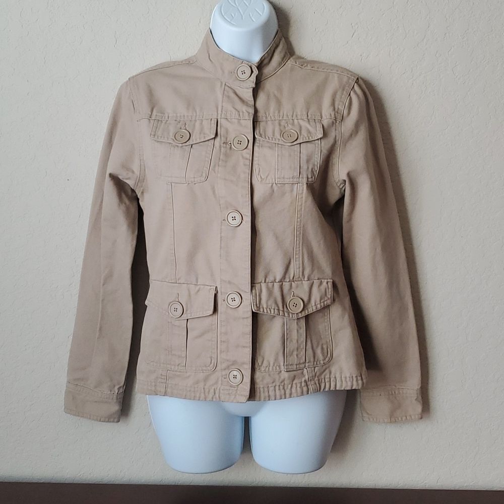 Route 66 Khaki Utility Jacket - Women's Small -100% Cotton Y2K Vintage Aesthetic